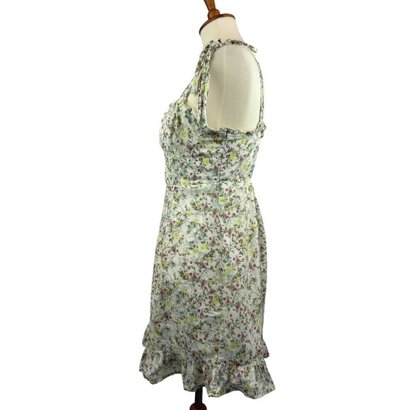Floral Sleeveless Mini Dress Womens S Ruffled Hem Tie Shoulder Straps - Picture 3 of 12